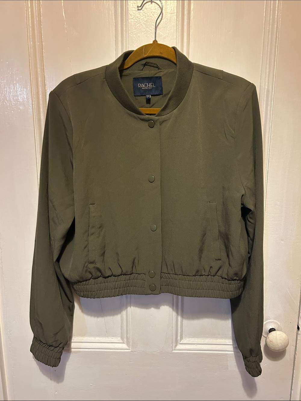 RACHEL Rachel Roy Olive Bomber Jacket with Snap Front